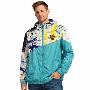 Born Fly Splatter Print Color Block Windbreaker Jacket 2XL Retro Streetwear Y2K